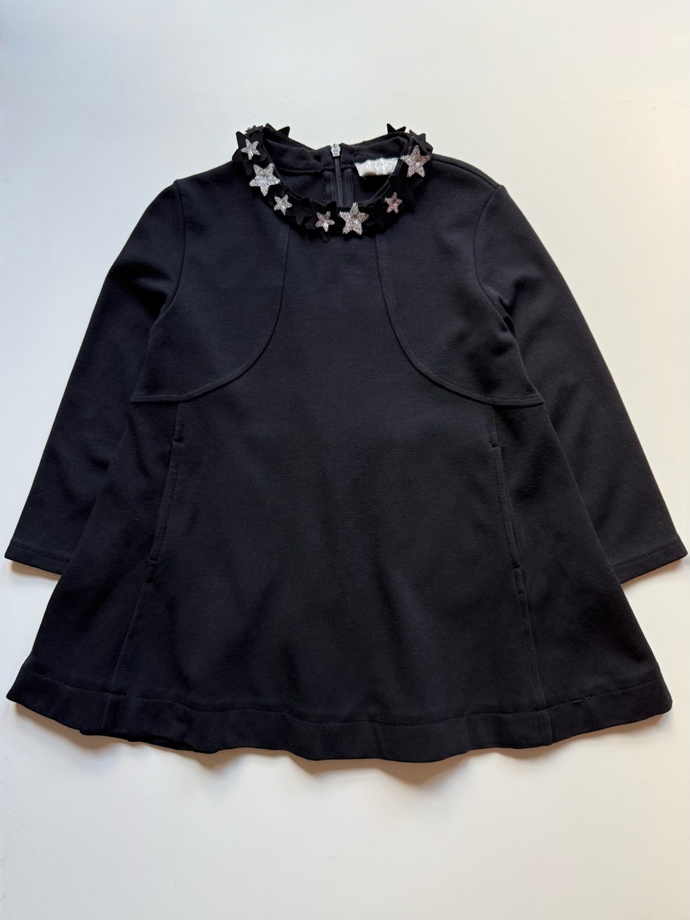 Il Gufo Girls Black Paneled Glitter Star Collar Milano Jersey Dress - Size 4Y